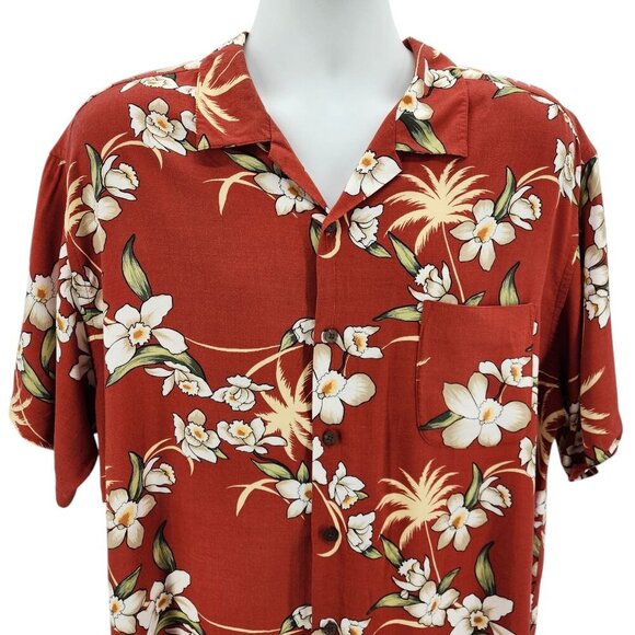 Vintage OP Ocean Pacific Tropical Floral Burnt Orange Hawaiian Shirt Mens XXL - Picture 2 of 10